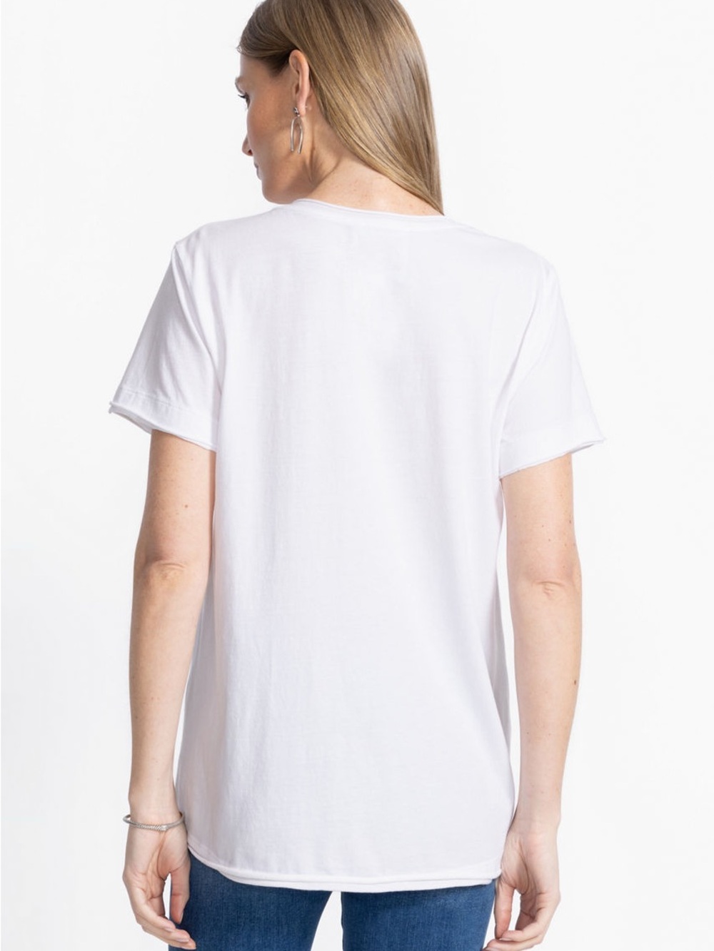 Johnny Was White V-Neck Tee with Colorful Texas Embroidery - Picture 2 of 5